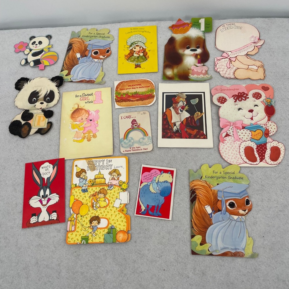 Vintage 70s 80s Greeting Card Lot Care Bears Strawberry Shortcake Scrapbooking
